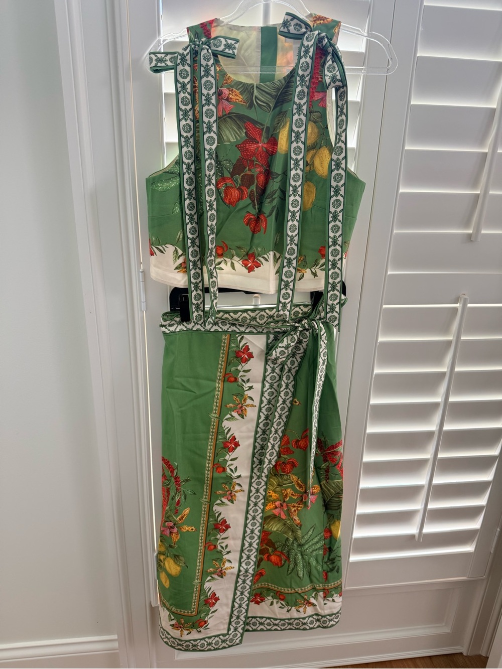 H&M Green Floral Midi tie waist Skirt and Top - s - Picture 5 of 5